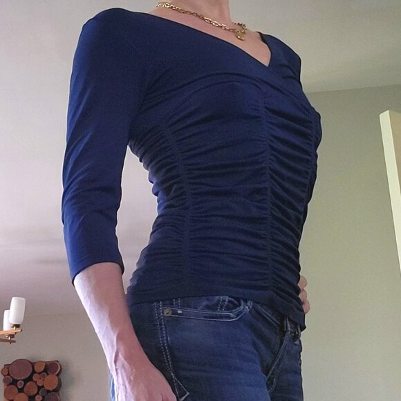 Like New Last Tango Navy Ruched Top | M/L | Vintage - Picture 1 of 9